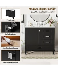 Sillysis Bathroom Vanity with Ceramic Sink, Solid Pine Frame, Soft Close Drawers & Door for Small Spaces