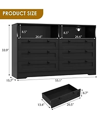 gaomon 6 Drawer Dresser for Bedroom, with Rgb Led Lights & Power Outlet, 55" Wide Chests of Drawers Dresser Tv Stand for 55 Inch Tv