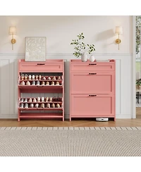 gaomon Shoe Cabinet with 2 Flip Drawers & 1 Top Drawer, High-Gloss Painted Wood Shoe Organizer with Adjustable Shelves