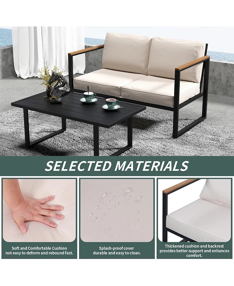 gaomon 4Pcs Metal Outdoor Patio Furniture Set All Weather Outdoor Conversation Set with Thick Cushions and Coffee Table Ideal for Backyard