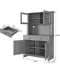 gaomon Kitchen Pantry Cabinet with Microwave Stand and Coffee Bar 4 Doors