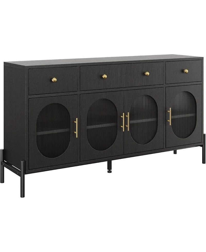 gaomon 62 Inch Modern Sideboard Cabinet 3 Drawers and 3 Glass Doors Anti Tip Safety