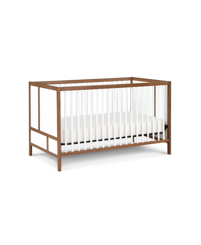 flynama 3in1 Convertible Crib with Solid End Panels Geometric Lines Solid Wood Three Adjustable Mattress Heights for Baby Nursery