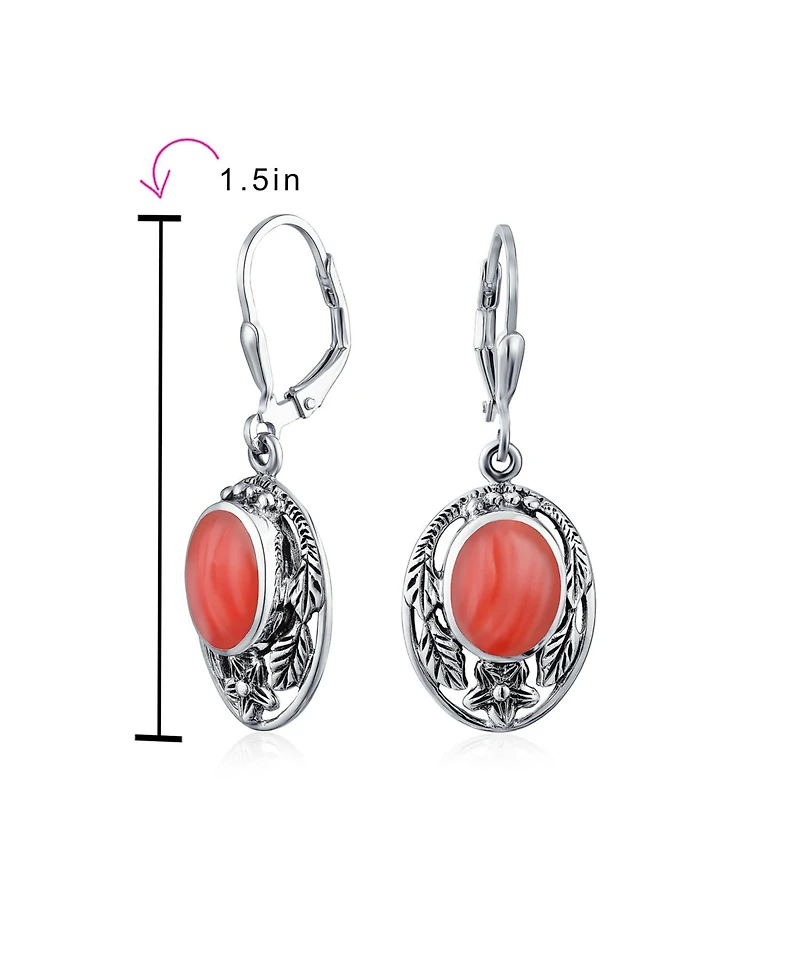 Bling Jewelry Western Style Floral Bezel Set Coral Dangle Earrings .