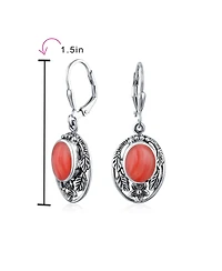 Bling Jewelry Western Style Floral Bezel Set Coral Dangle Earrings .