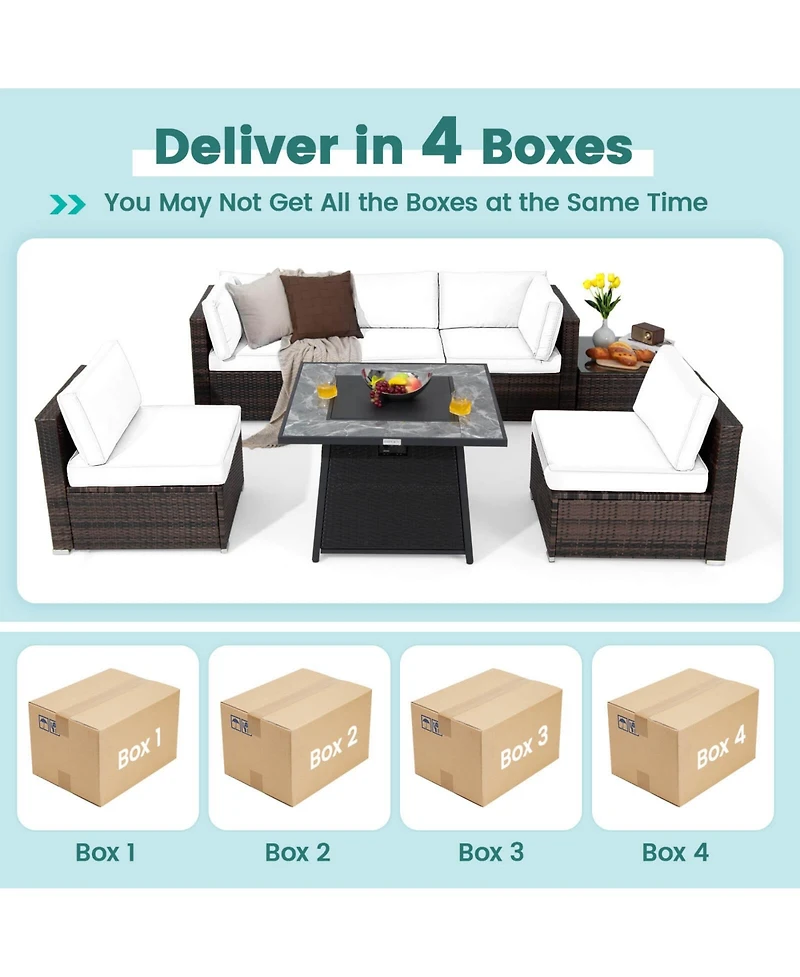 Gymax Set of 7 Patio Furniture w/ 35'' Propane Gas Fire Pit Table & Waterproof Cover