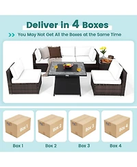 Gymax Set of 7 Patio Furniture w/ 35'' Propane Gas Fire Pit Table & Waterproof Cover