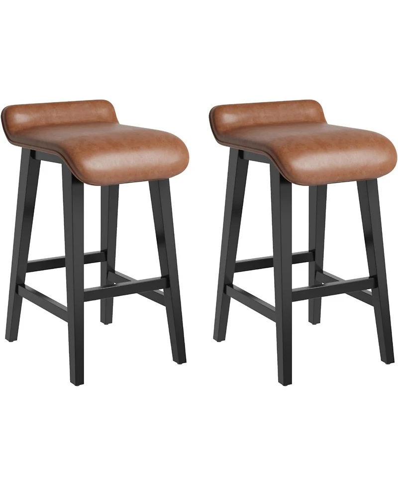 gaomon 26.2" Bar Stools Set of 2, Modern Upholstered Kitchen Stools with Low Back, Footrest & Wood Legs, Counter Height for Kitchen or Dining