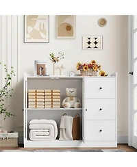 gaomon 35 Inch Kitchen Hutch Storage Cabinet Coffee Bar Cabinet with 3 Drawers Pantry with Countertop Freestanding