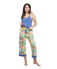 Linea Donatella Women's Printed Long-Sleeve Wrapper, Camisole and Pants, 3-Piece Set