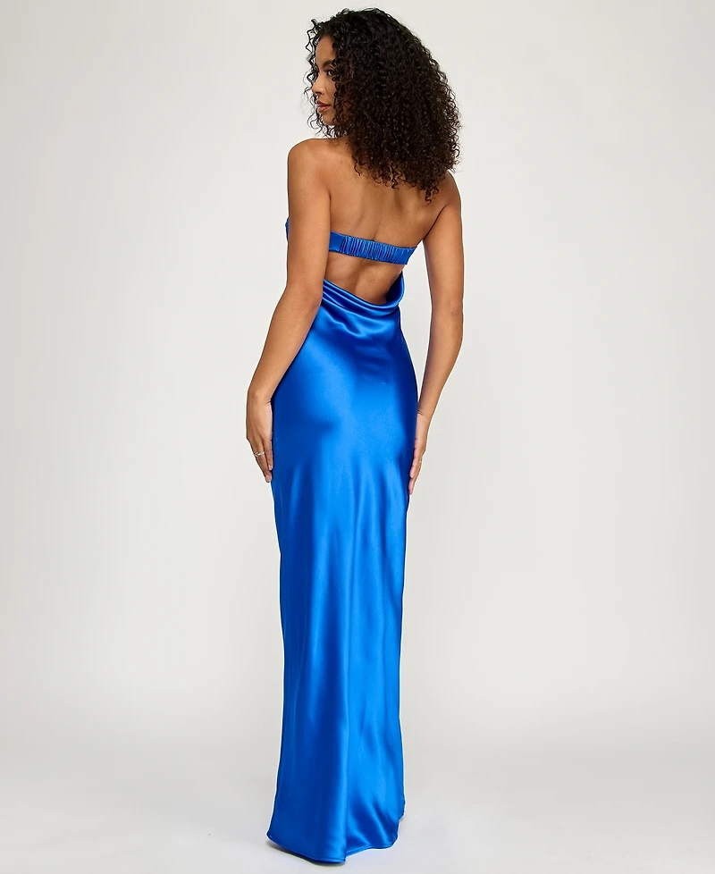 Emerald Sundae Juniors' Strapless Drape-Back Satin Gown, Created for Macy's