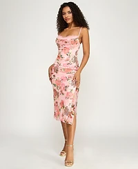 Katia Rae Junior's Floral Peek-a-Boo Bra Sweetheart Neck Midi Dress