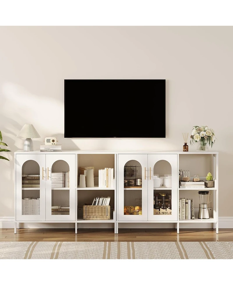 gaomon 2PCS Whhite Storage Cabinet with Glass Door,Open Shelves,Sideboard Buffet Cabinet,2-Tier Floor Storage Cabinet for Living Room,Bathroom,Kitchen