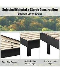 Gymax Size Bed Frame Platform Slat High Headboard Bedroom Rubber Wood Leg