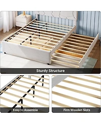 gaomon Trundle Bed Combo with Pull-Out Platform, Upholstered Frame with Headboard, Wood Slat Support, Space-Saving