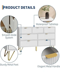 gaomon 7 Drawer Dresser, Modern Dresser for Bedroom, Wooden Chest of Drawer with Gold Metal Legs and Handles