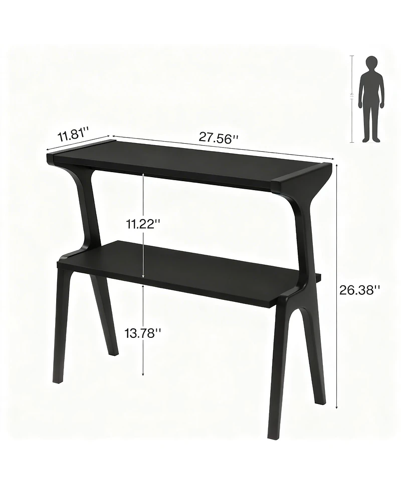 Yigii Narrow End Table 2-Tier Slim Sofa Side Solid Wood Farmhouse Tall Storage Shelf Modern Skinny Bedside