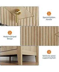 gaomon Fluted Dresser, 3 Drawer Modern Wood Nightstand Chest for Bedroom