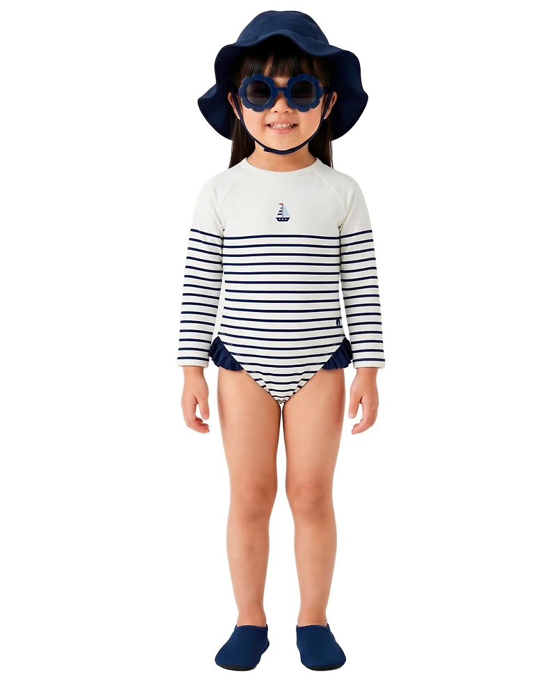 Sperry Baby Girls' Striped One-Piece Swimsuit, Hat and Sunglasses, 3-Piece Set