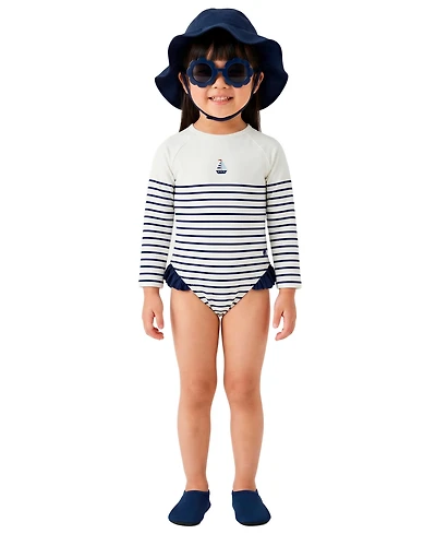 Sperry Baby Girls' Striped One-Piece Swimsuit, Hat and Sunglasses, 3-Piece Set