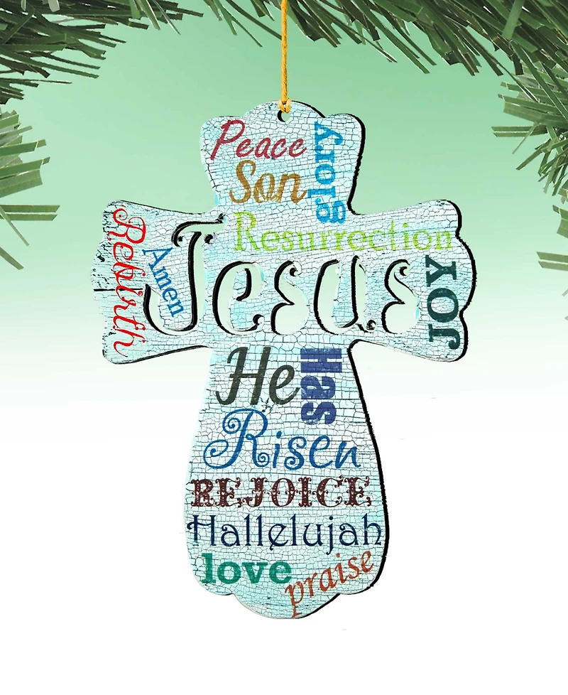 Designocracy 2 Piece Jesus Cross Easter Wood Ornament Set