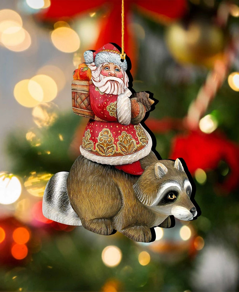 Designocracy Raccoon Santa Holiday Ornaments, Set of 2
