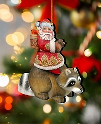 Designocracy Raccoon Santa Holiday Ornaments, Set of 2