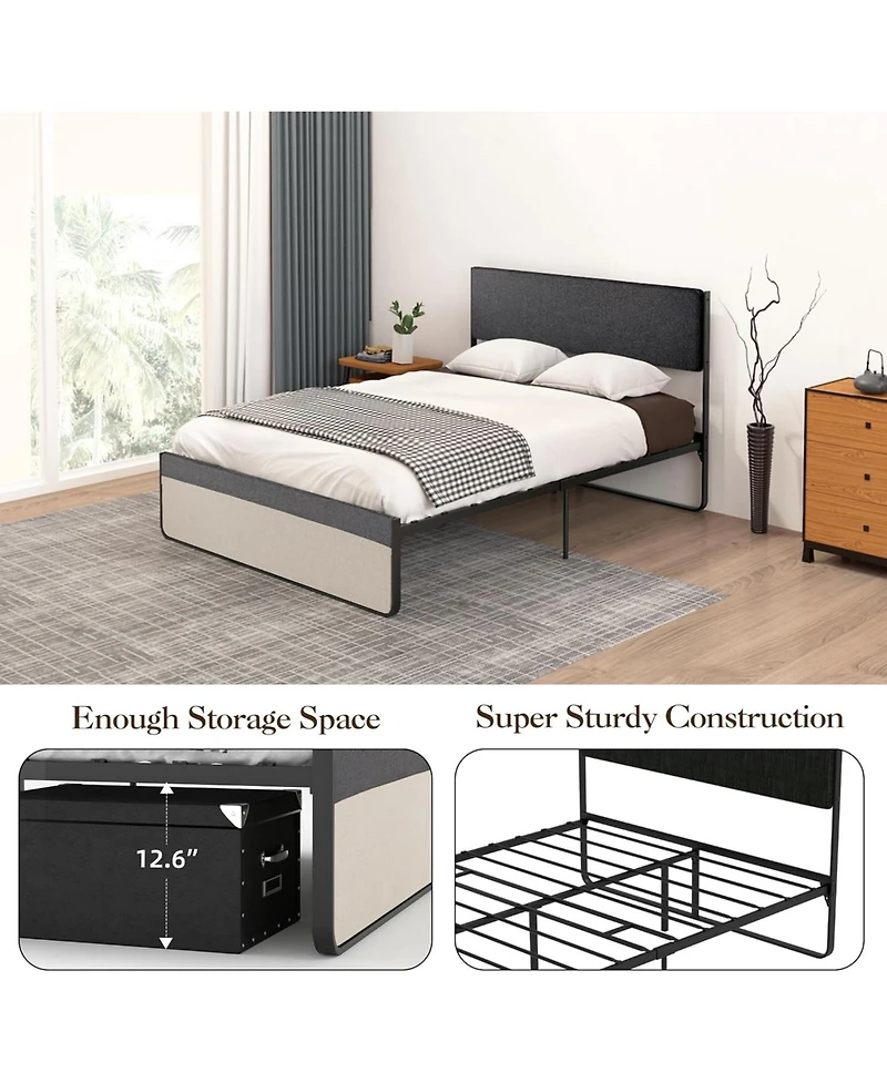 gaomon Full Platform Bed With Upholstered Headboard and Footboard Steel Slat Support Spacious Storage No Box Spring Needed