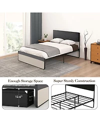 gaomon Full Platform Bed With Upholstered Headboard and Footboard Steel Slat Support Spacious Storage No Box Spring Needed