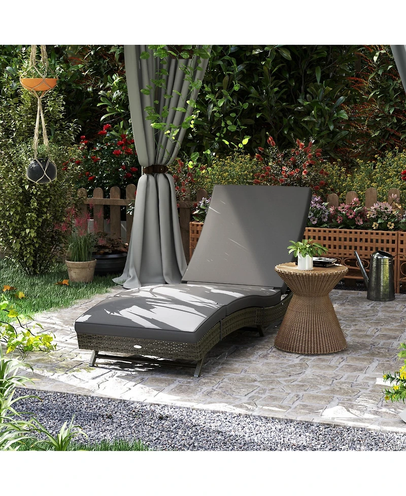 Outsunny Chaise Lounge Pool Chair, Outdoor Pe Rattan Sun Lounger, Dark Blue