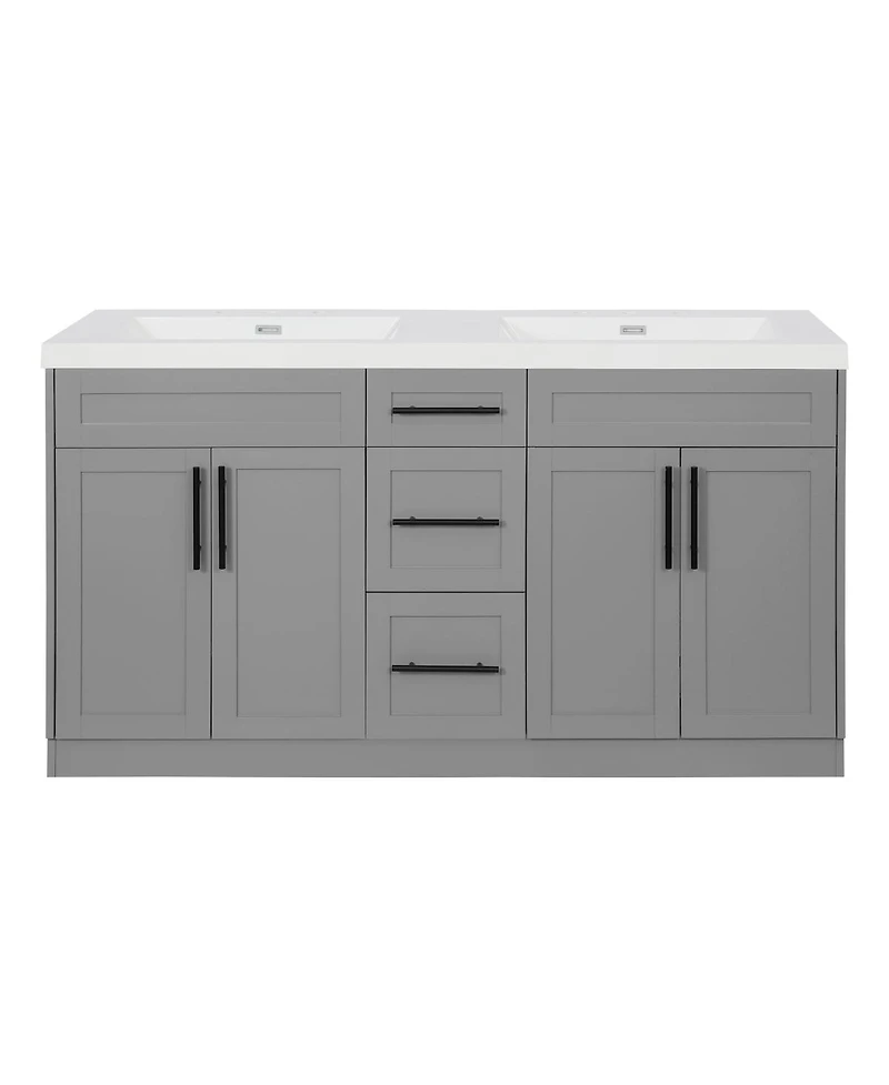 Sillysis Double Sink Bathroom Vanity with Smc Integrated Basin, Soft Close Drawers & Adjustable Shelf for Large Bathrooms