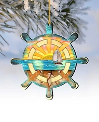 Designocracy Captains Wheel Wooden Ornaments Set of 2