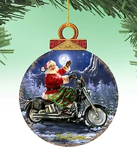 Designocracy by Dona Gelsinger Santa Motorcycle Rider Ornament, Set of 2