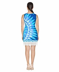 White Mark Women's Printed Sleeveless Lace Hem Sheath Dress