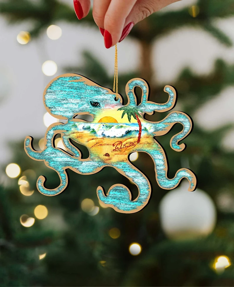 Designocracy Octopus Wooden Ornaments, Set of 2
