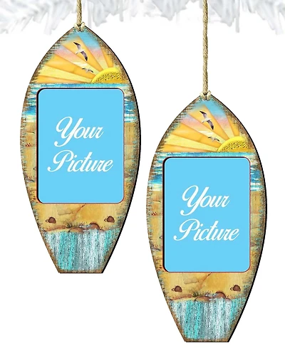 Designocracy Surfboard Picture Frame Ornament Set of 2