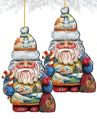 Designocracy Whimsical Winter Wonders Sant Wooden Ornaments, Set of 2