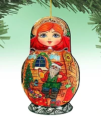 Designocracy Matreshka Doll Wooden Ornaments, Set of 2