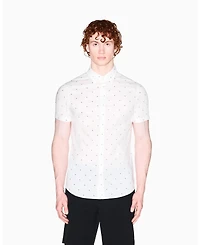 A|X Armani Exchange Men's Short Sleeve Poplin Allover logo Print Button Down Shirt