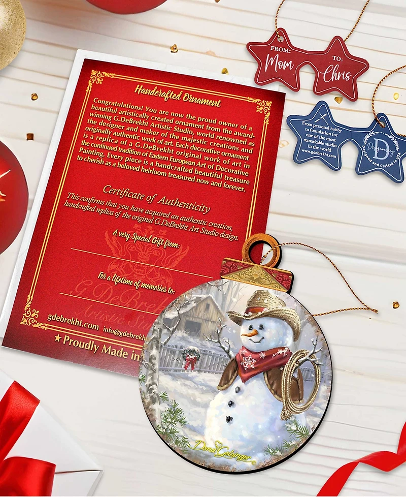 Designocracy by Dona Gelsinger Cowboy Snowman Ornament, Set of 2