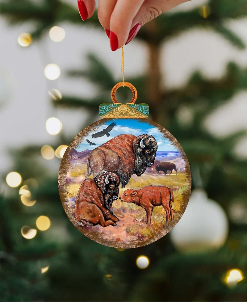 Designocracy Buffalos Ball Wooden Ornaments, Set of 2