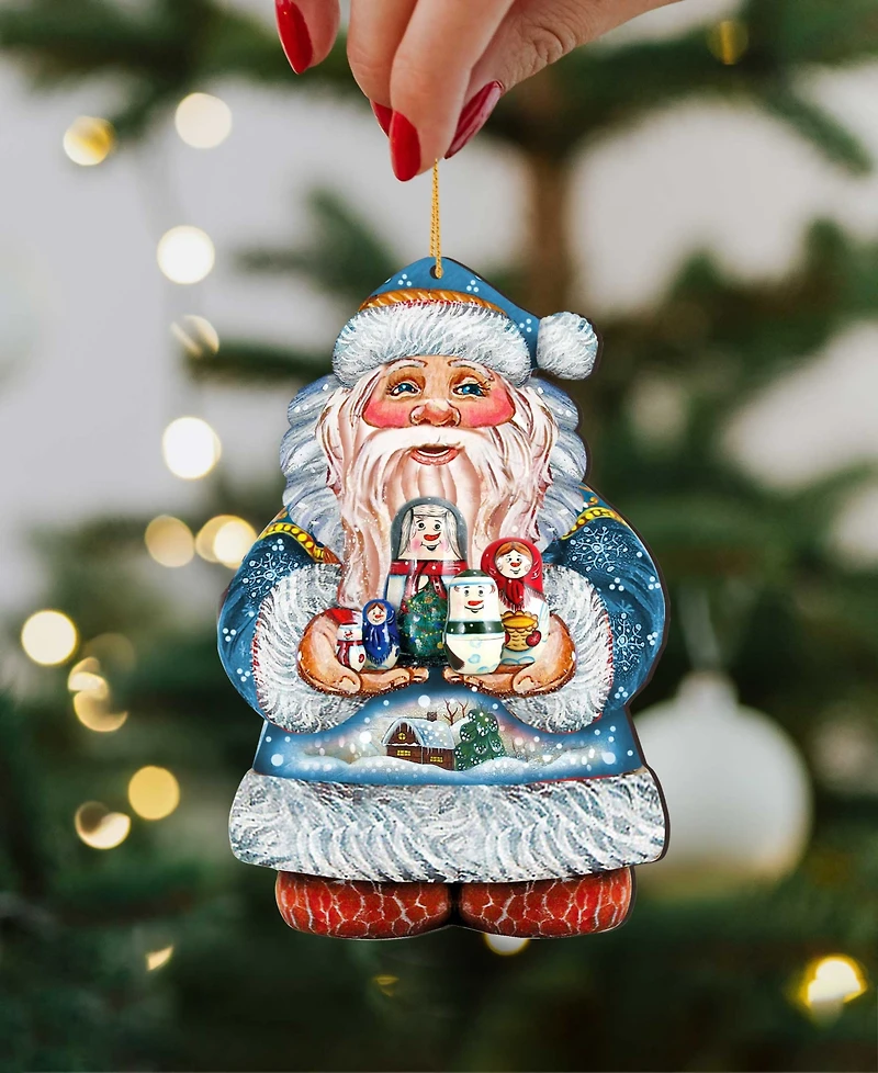 Designocracy Matreshkas Santa Wooden Christmas Ornament Set of 2