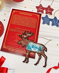 Designocracy Woodsy Moose Scenic Wooden Christmas Ornament Set of 2