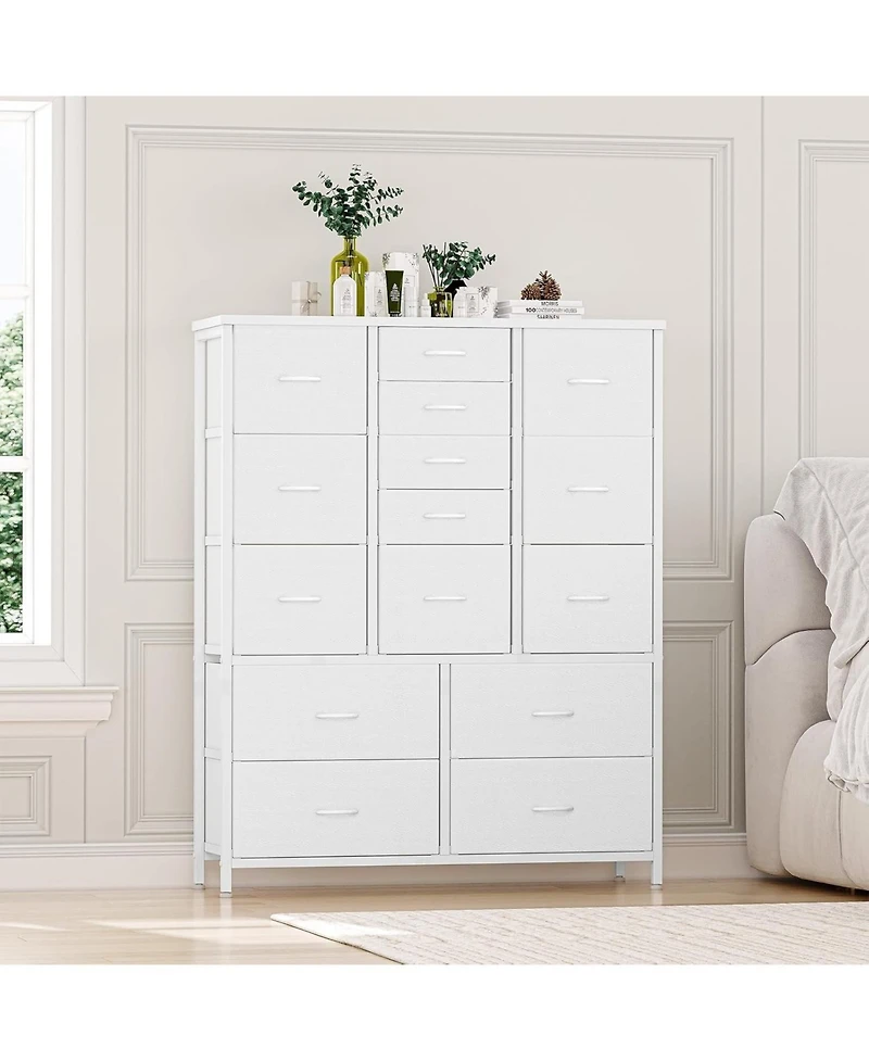 gaomon 15 Drawer Dresser Unit, Chest of Drawers with Wood Tabletop & Metal Frame, Fabric Storage Organizer for Closet Bedroom Living Room