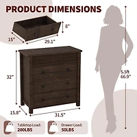 3-Drawer Fluted Nightstand Dresser, Wooden Storage Chest with Anti-Tip Kit for Bedroom, Living Room & Hallway
