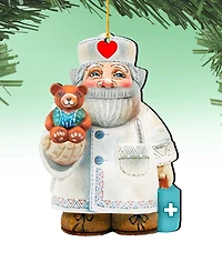 Designocracy Teddy Bear Doctor Wooden Christmas Ornament, Set of 2