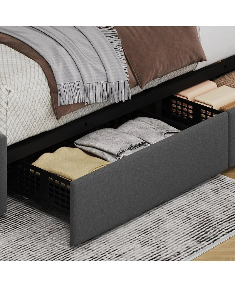 gaomon Full Upholstered Bed Frame 4 Drawers Adjustable Headboard Wood Slats No Box Spring Grey