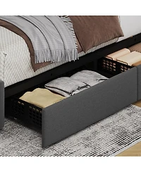 gaomon Full Upholstered Bed Frame 4 Drawers Adjustable Headboard Wood Slats No Box Spring Grey