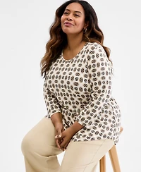 Jm Collection Plus Aria Tile 3/4-Sleeve, Macy's Exclusive