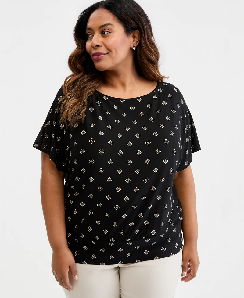 Jm Collection Plus Sofia Tile Banded-Bottom Top, Macy's Exclusive